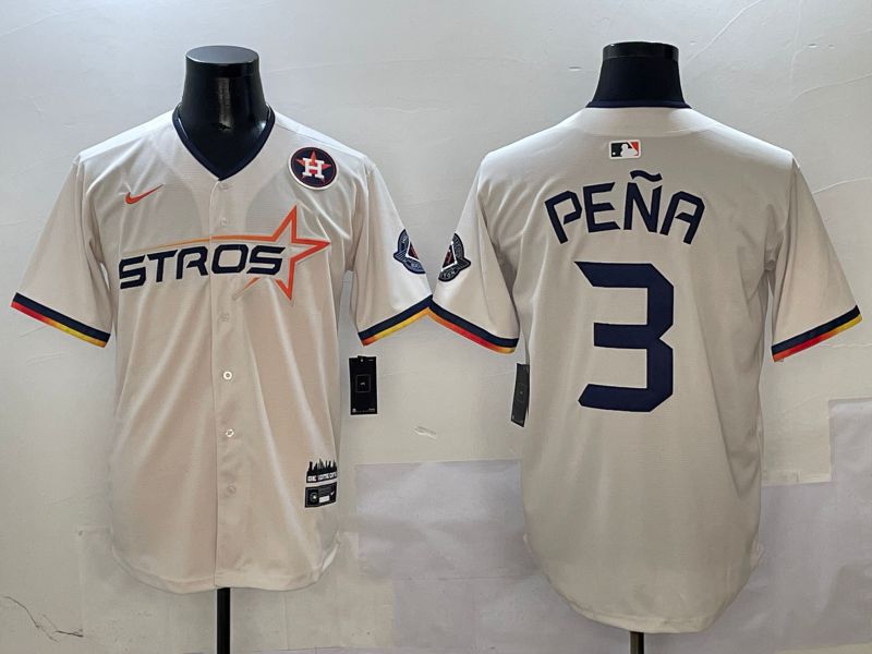 Men Houston Astros #3 Pena Cream Three generations Joint Name 2025 Nike MLB Jersey style 4117->houston astros->MLB Jersey
